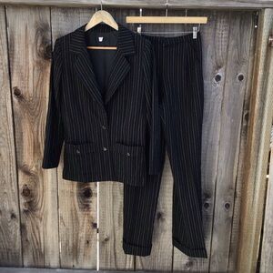 Vintage Andre Laug striped blazer suit pants womens black white designer